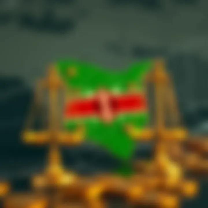 Legal Landscape of Cryptocurrency in Kenya Map of Kenya with cryptocurrency symbols and legal scales indicating regulatory overview