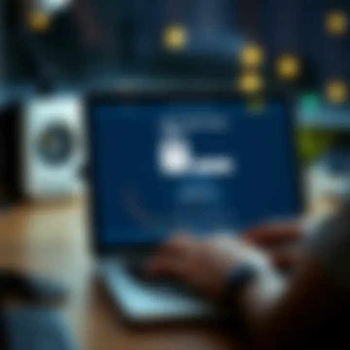 User troubleshooting login access on a laptop with security icons