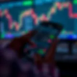 Mobile phone displaying Deriv trading app interface with various financial charts and trade options