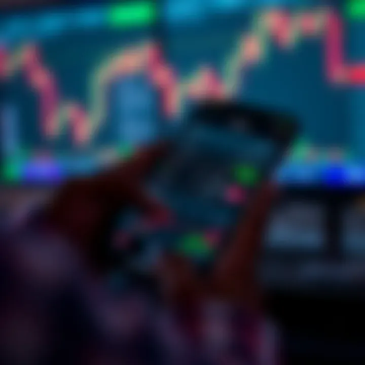 Mobile phone displaying Deriv trading app interface with various financial charts and trade options