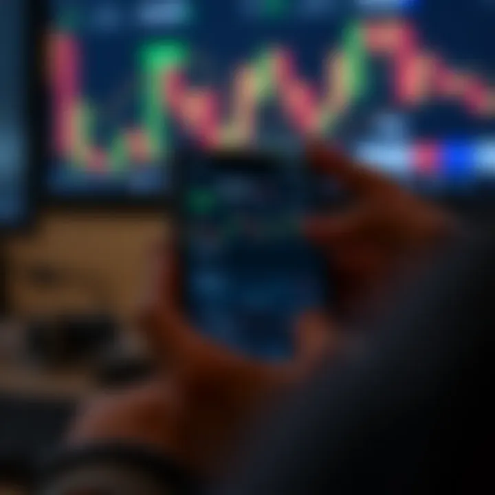 Mobile device displaying the Deriv.com trading app interface with various market charts and trading options visible