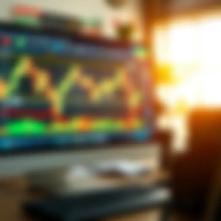 Conceptual illustration of software analyzing forex market trends on a computer screen