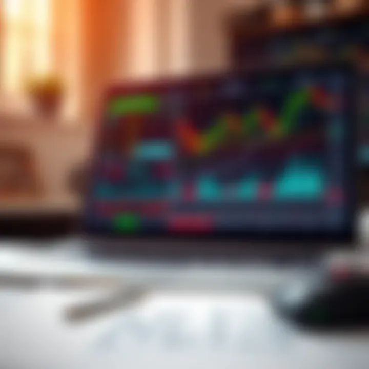 Laptop displaying forex trading platform with charts and indicators