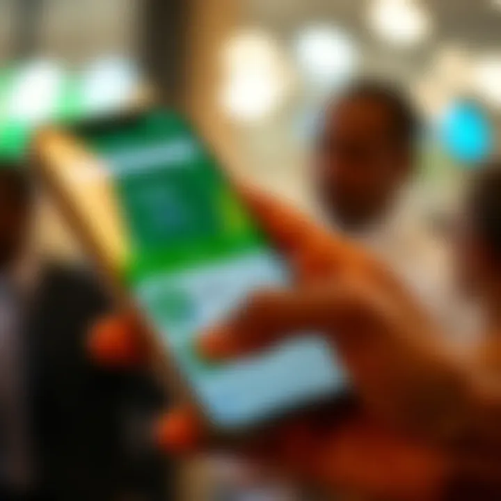 Mobile phone displaying M-Pesa app interface with transaction options