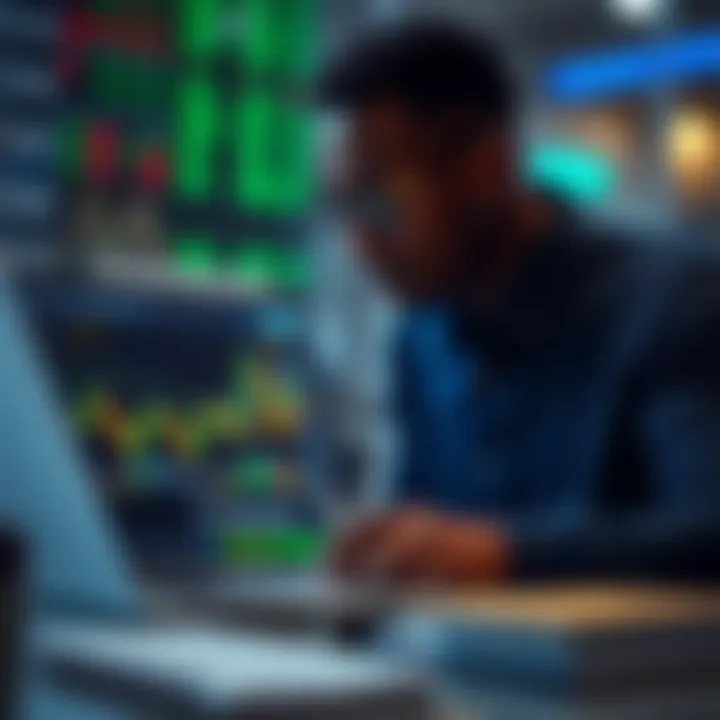 Kenyan trader analyzing market trends on a laptop with financial data