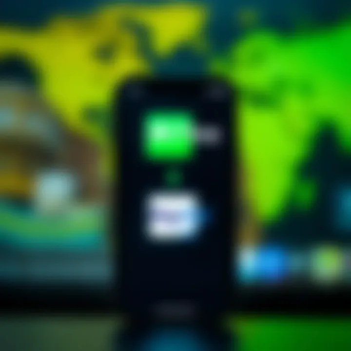 Illustration showing mobile phone screen with M-Pesa and PayPal logos connected by arrows symbolizing linked accounts