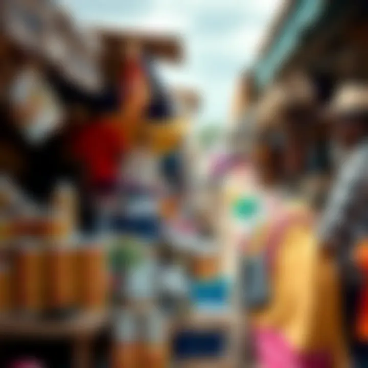 Colorful Kenyan market stalls showcasing small local business ventures with products neatly arranged