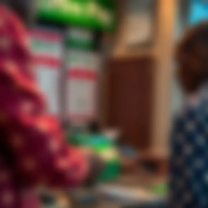 Cash Withdrawal at M-Pesa Agent Counter M-Pesa agent counter showing cash transaction and mobile phone