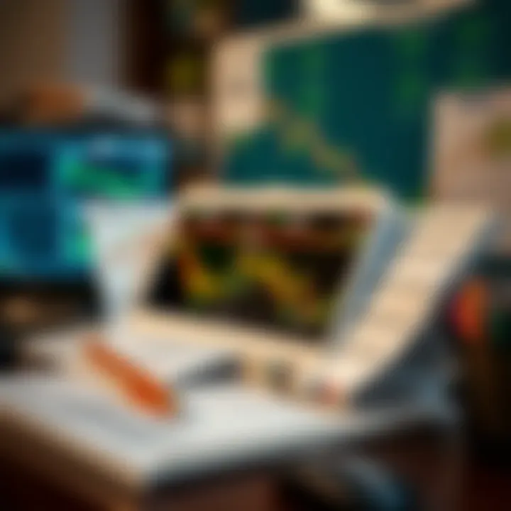 Collection of educational forex trading PDFs displayed on a desk with notes