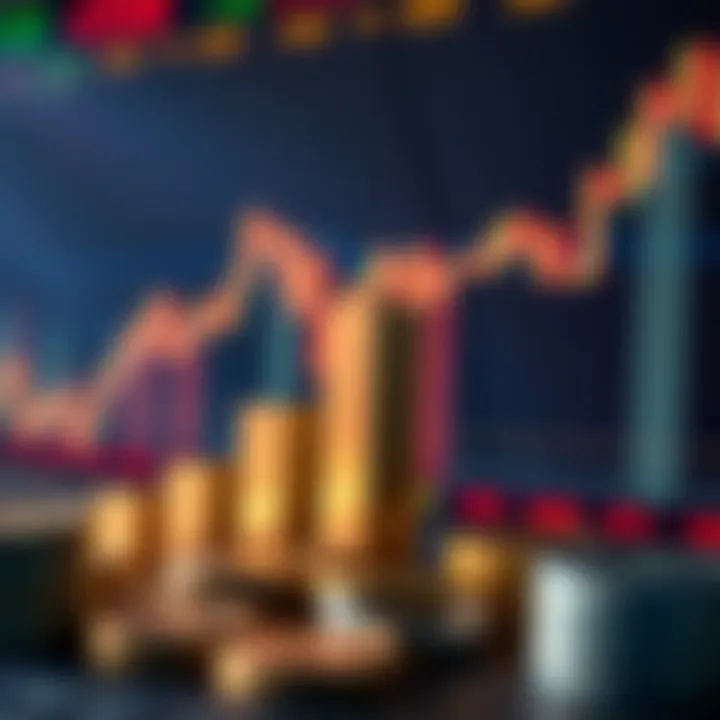 Wealth accumulation and forex trading strategies concept with growing bar chart and currency symbols