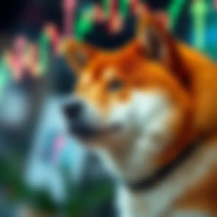 Financial chart with upward and downward arrows representing expert forecasts and market risks for Shiba Inu
