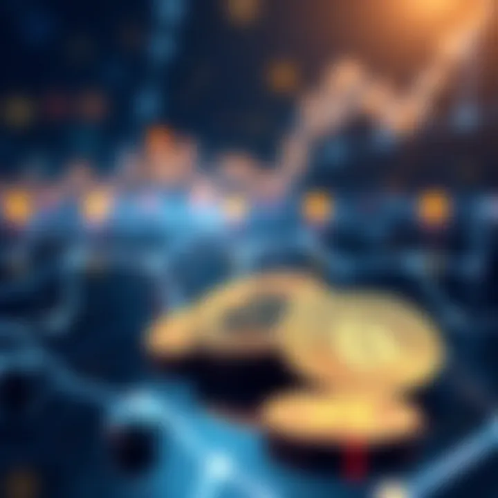 Conceptual illustration of digital coins connected through a secure blockchain network