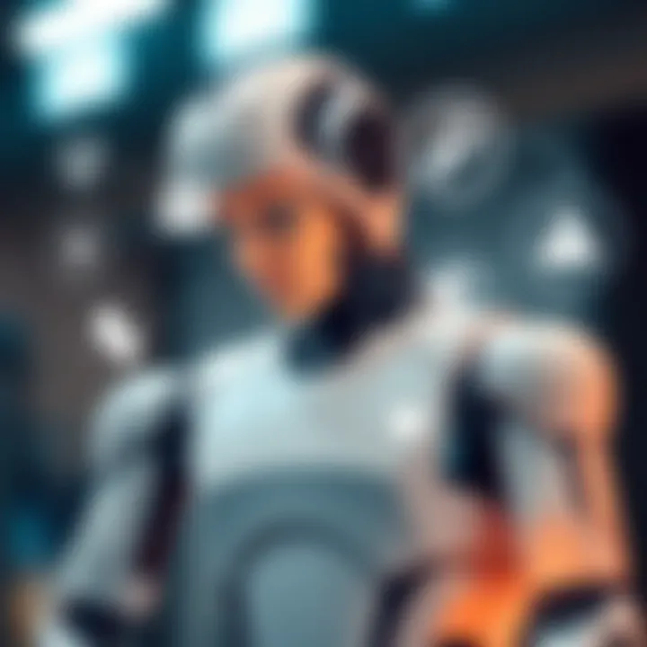 Illustration of a digital robot interacting with various software icons symbolizing automation capabilities