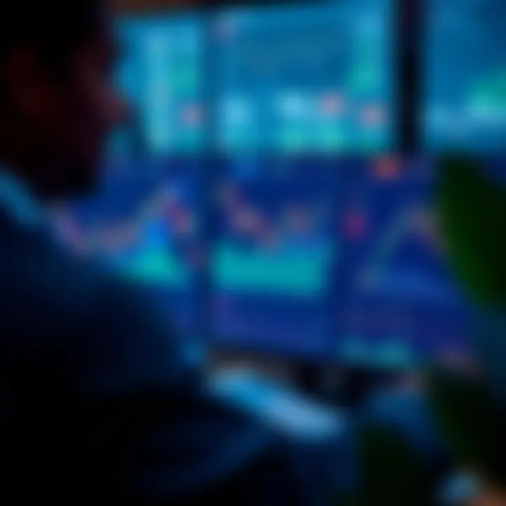 Illustration of a virtual trading dashboard showing simulated market data and performance metrics