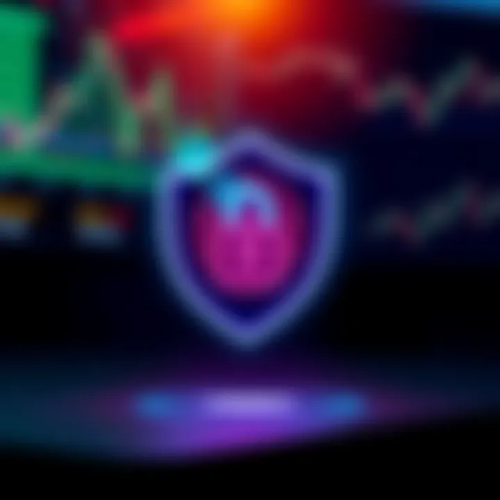 Secure shield icon with digital padlock representing online trading security