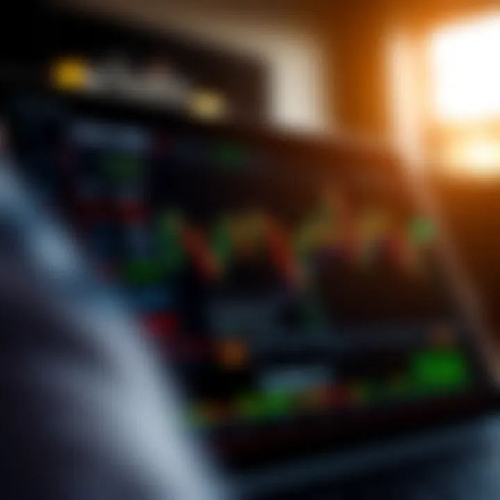 Graphical representation of a forex demo trading platform with currency charts and virtual money balance