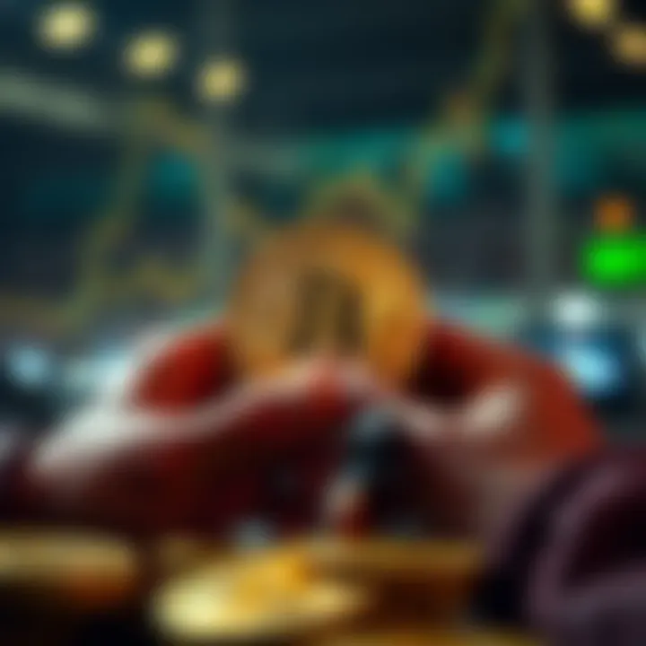 Illustration showing the concept of hodl with cryptocurrency coins held firmly in place