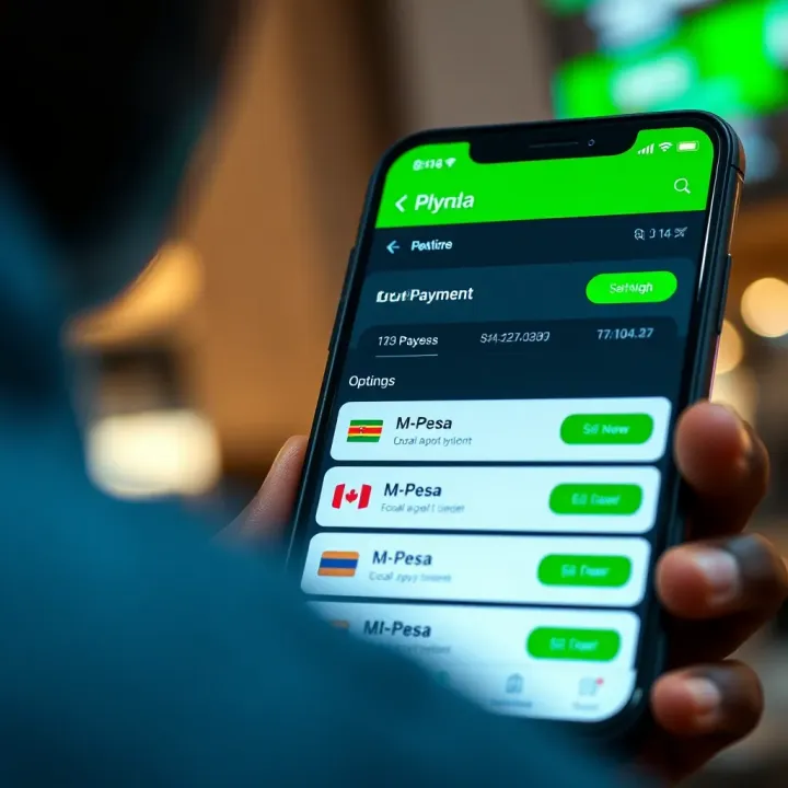 Screen displaying local payment options including M-Pesa on the Olymp Trade app for Kenyan users