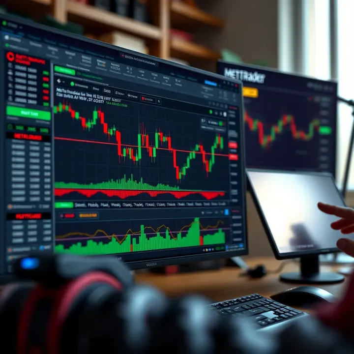 Screenshot displaying MetaTrader trading platform interface with charts and trading tools