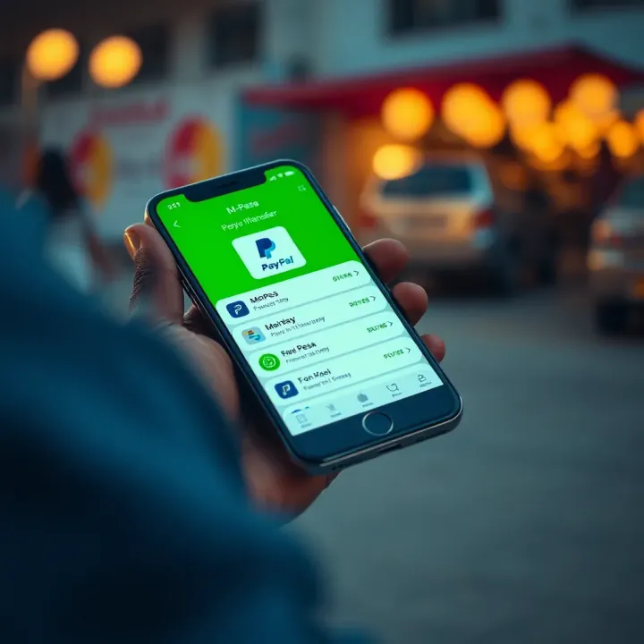 Using M-Pesa for PayPal Withdrawals in Kenya Mobile phone displaying M-Pesa app interface with money transfer options visible