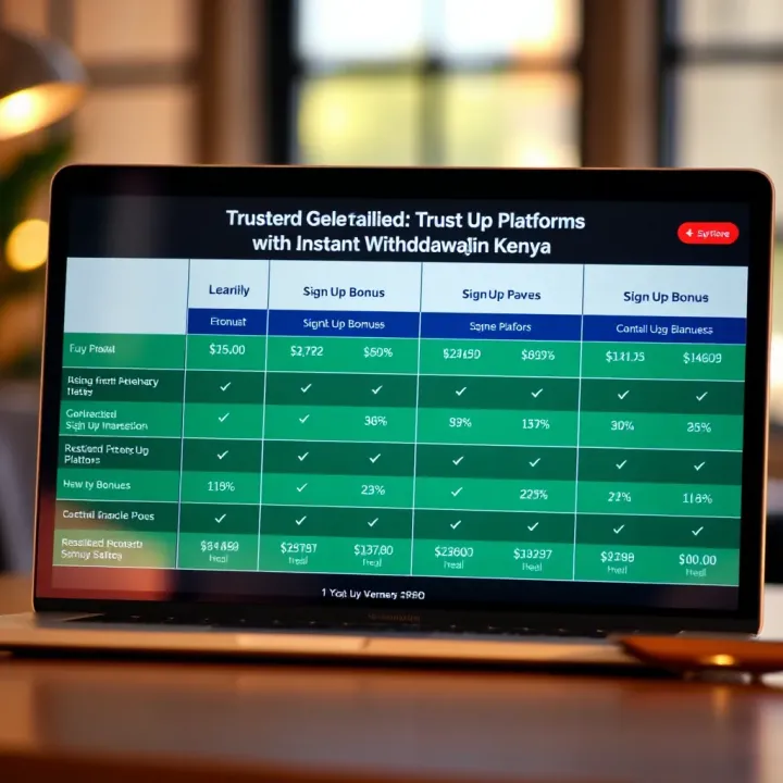 Trusted Online Platforms Offering Sign Up Bonuses in Kenya Comparison chart showing trusted online platforms offering sign up bonuses in Kenya